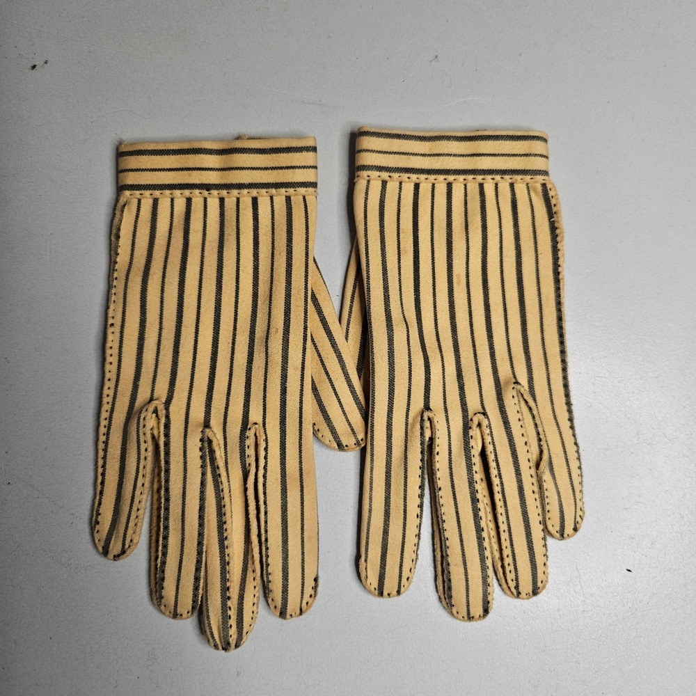 Vintage Wear-Right Le Gant Hermes Paris Yellow Striped Cotton Gloves Size 6.5
